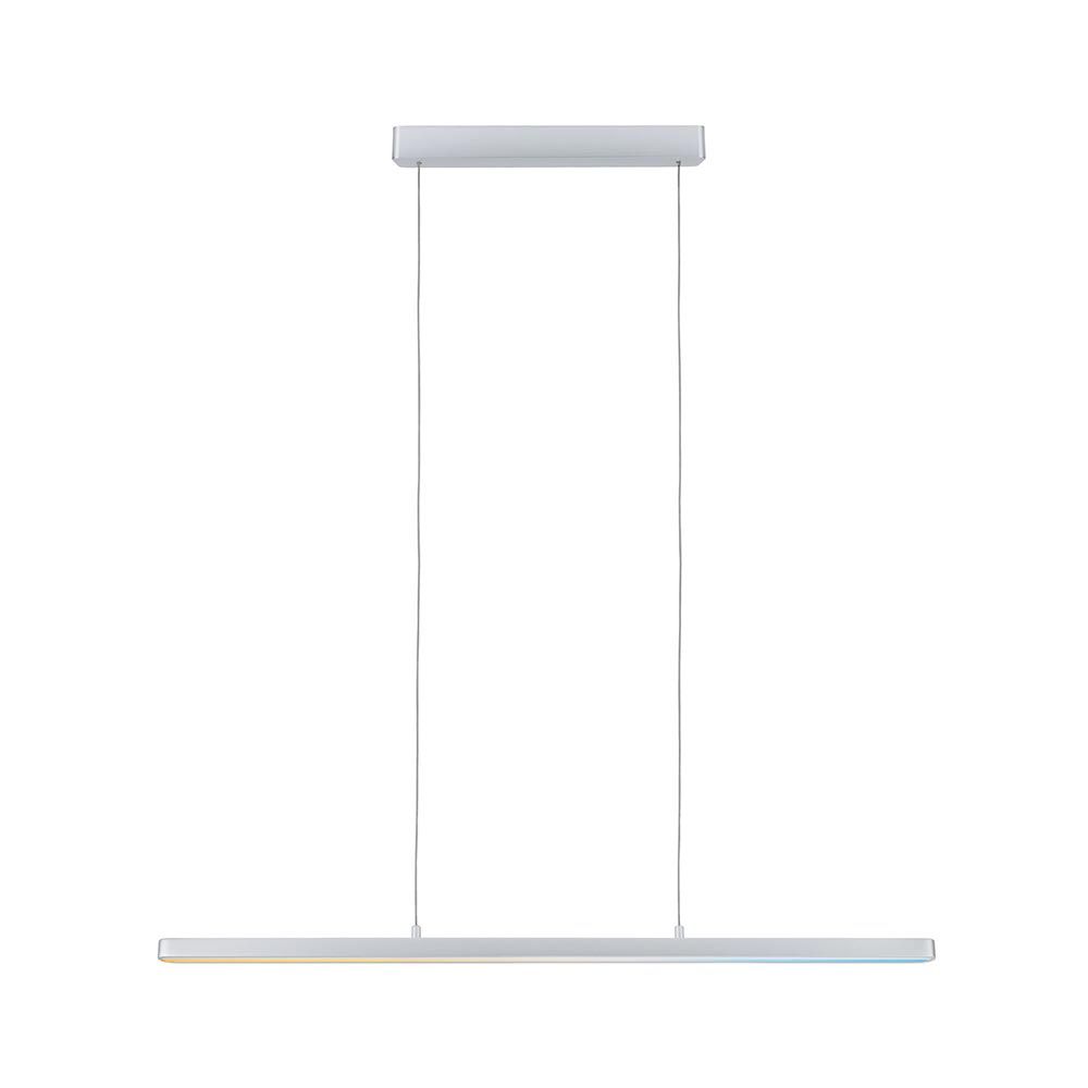 Moderne LED Pendelleuchte Lento in Weiß, dimmbar von 2700-6000K, höhenverstellbar und mit Bluetooth Steuerung.
