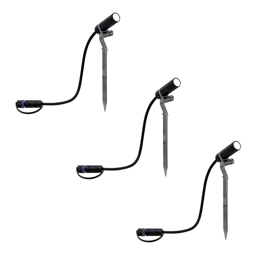 LED Plug & Shine Spot Plantini Erweiterungsset mit drei wetterbeständigen Leuchten für Gartenbeleuchtung.