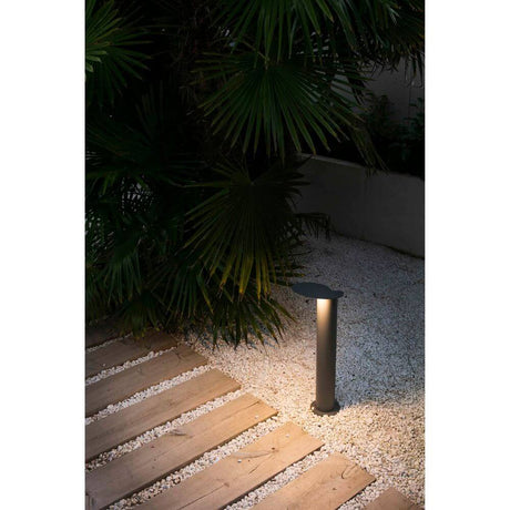 LED Pollerleuchte Lotus 65cm 18W 3000K IP65 Dunkelgrau in einem Garten mit Pflanzen und Steg