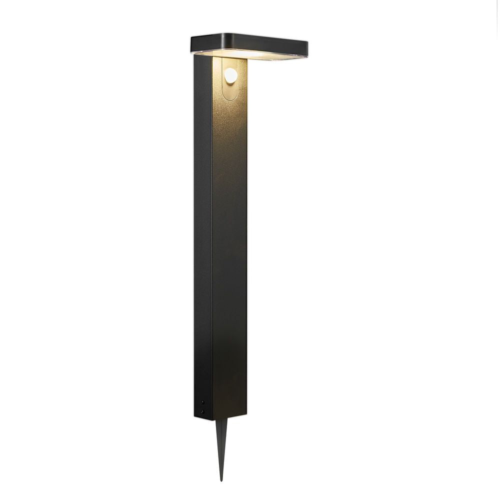 LED Pollerleuchte Rica Square Solar mit Bewegungssensor und minimalistischem Design für Gartenbeleuchtung.