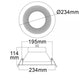 Technische Zeichnung LED Downlight Reflektor Pro Ø 23,4cm mit Maßen und Details.