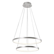 LED Hängeleuchte Circle Ø 50cm silberfarben mit zwei runden LED-Ringen, modernes Design, 3000 Kelvin, 2750 Lumen
