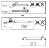 Schematic diagram for LED Röhre Power 9W, 60cm, einschließlich Anschlussdetails und Ballast-Optionen.