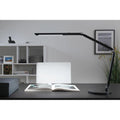 LED Schreibtischleuchte FlexBar in Schwarz mit Flexarm und Touchdimmer auf einem modernen Schreibtisch.