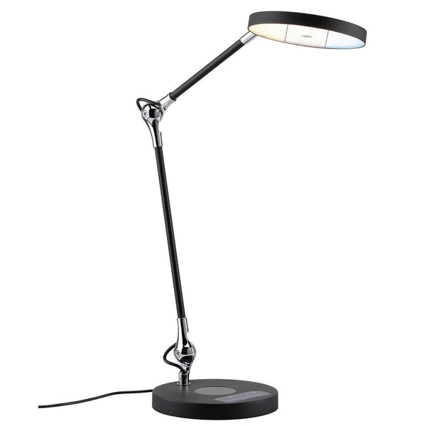 LED Schreibtischlampe Numis Induktives Laden Dimmbar + CCT IP65 in Schwarz mit flexiblem Gelenkarm.