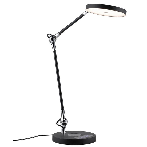 LED Schreibtischlampe Numis Induktives Laden Dimmbar + CCT IP65 in elegantem Schwarz mit flexibler Gelenkarm.