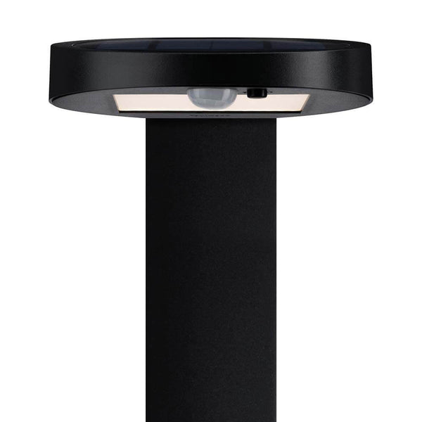 LED Solar Pollerleuchte Ryse mit Sensor IP44 3000K Anthrazit in moderner Form und solarbetriebenem Design.