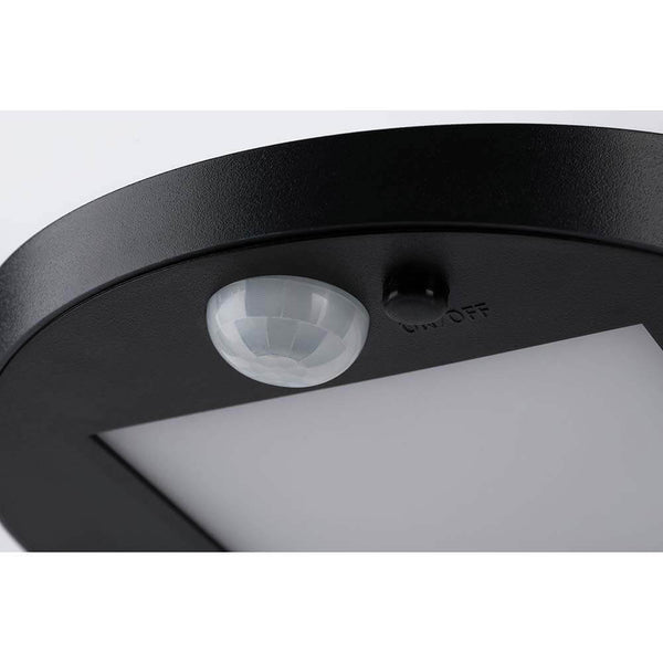 LED Solar Pollerleuchte Ryse mit Sensor IP44 3000K Anthrazit - Nahaufnahme des Sensors und Schalter