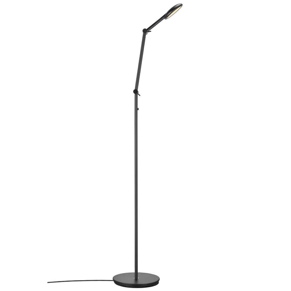 LED Stehlampe Bend Single in modernem Design mit flexibel einstellbarem Lampenkopf und schwarzem Sockel.
