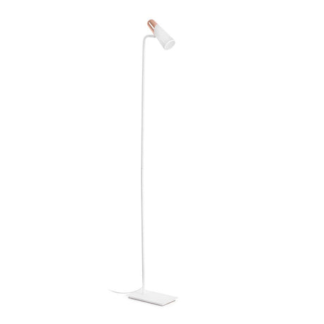 LED Stehlampe LAO Weiß, Kupfer auf weißem Sockel mit modernem Design und minimalistischem Stil.
