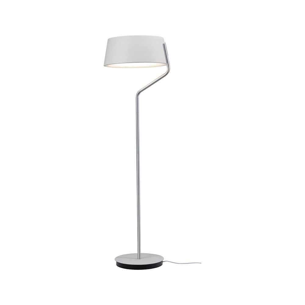 LED Stehleuchte Belaja 22W Weiß/Chrom-Matt mit Fußdimmer und Schalter, elegant und modern.