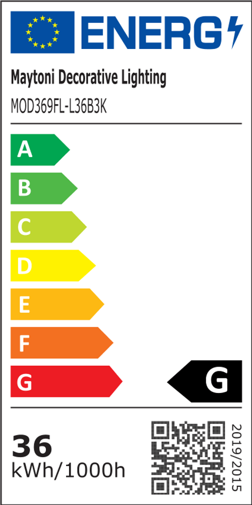 Energieeffizienzlabel der LED Stehleuchte Crochet 3000K von Maytoni, G-Klasse, 36 kWh/1000h.