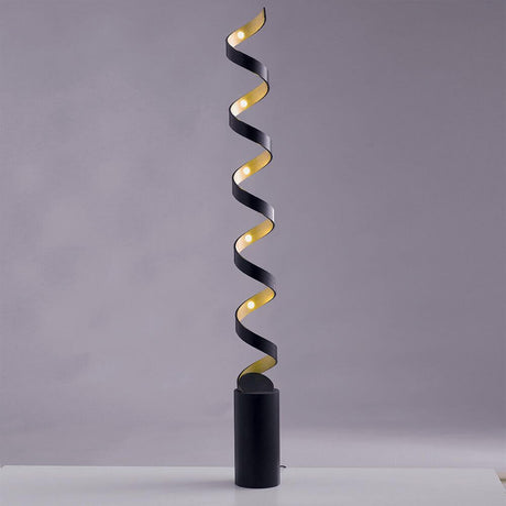 LED Floor lamp Helix Gold, Black with a spiral design and indirect lighting.