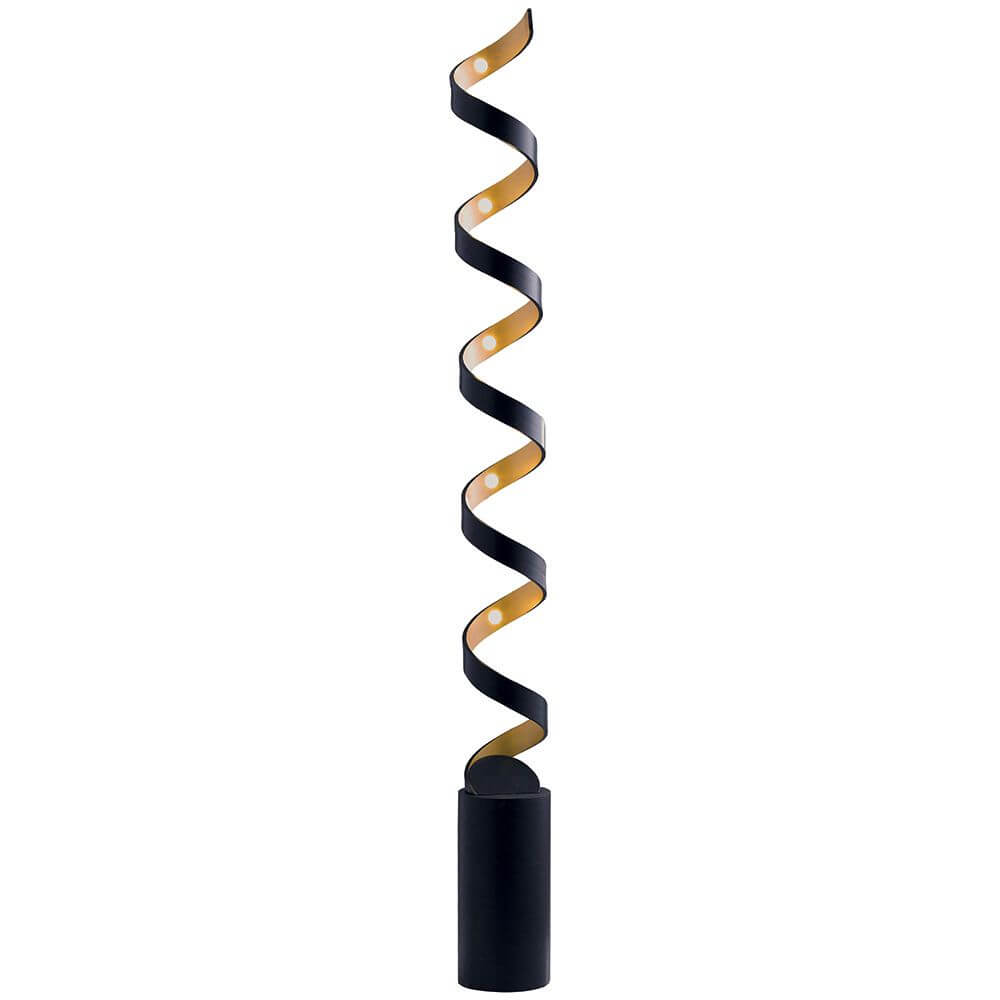 LED Stehleuchte Helix Goldfarben, Schwarz in moderner Spiralform mit indirekter Beleuchtung.