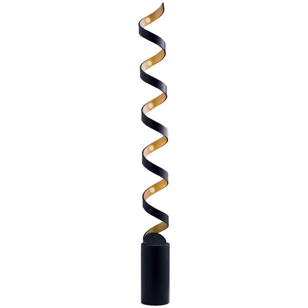 LED Stehleuchte Helix Goldfarben, Schwarz in moderner Spiralform mit indirekter Beleuchtung.