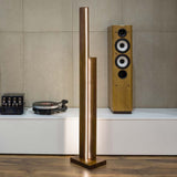 LED Stehleuchte Manhattan mit Touch-Dimmer, Nussbaum-Finish, modernes Design für stilvolle Beleuchtung.