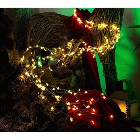 LED guirlande étoilée 10 brins avec 9 LED 90 LED blanc chaud fil de couleur dorée, décoratif dans un arrangement.