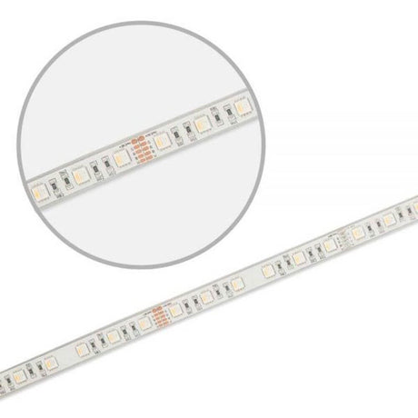 LED Strip Aqua 5m 4in1 10W 24V IP68 RGBW Detailansicht eines flexiblen LED-Streifens im nähe.