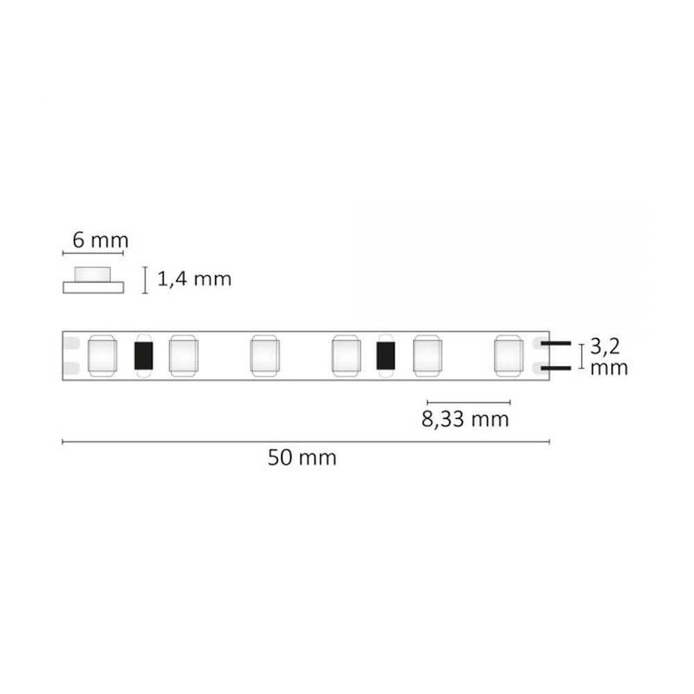 LED -nauha 5 m Micro 24V 144W Lämmin valkoinen