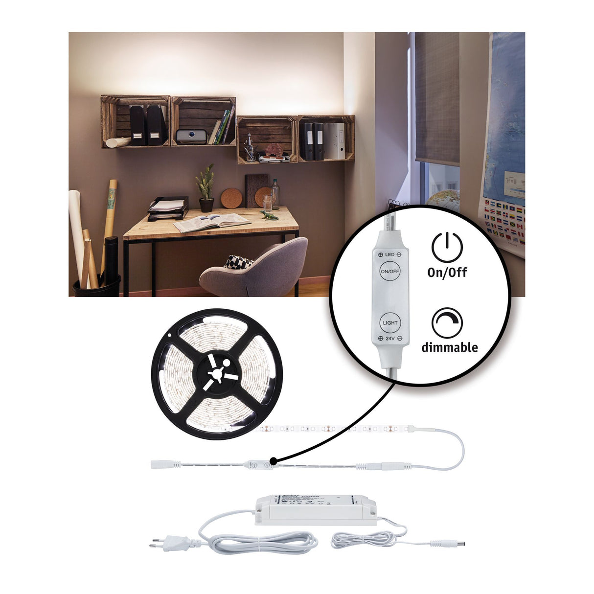 LED-Strip 5m SimpLED Power Set Neutralweiß inkl. Dimm-Switch 50W