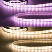 LED Strip Aqua 5m 4in1 10W 24V IP68 RGBW in purple and warm white, versatile for customised lighting.