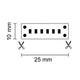 Diagramm für den LED Strip Linear 20m 24V Warmweiß mit Abmessungen 25 mm und 10 mm, inklusive Trennstelle.