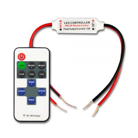 LED Strip Mini Funk Dimmer mit FB und Fernbedienung, Steuerung für LED Beleuchtung, 12A Peak-Leistung.