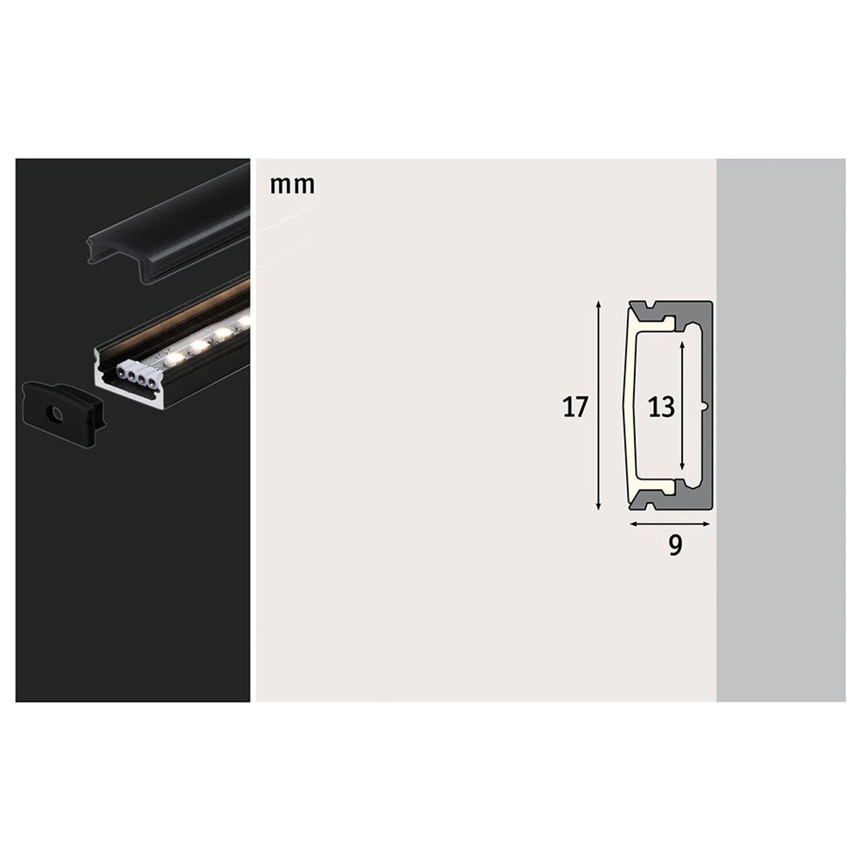 LED Strip Profil Base Schwarzer Diffusor 1m Schwarz