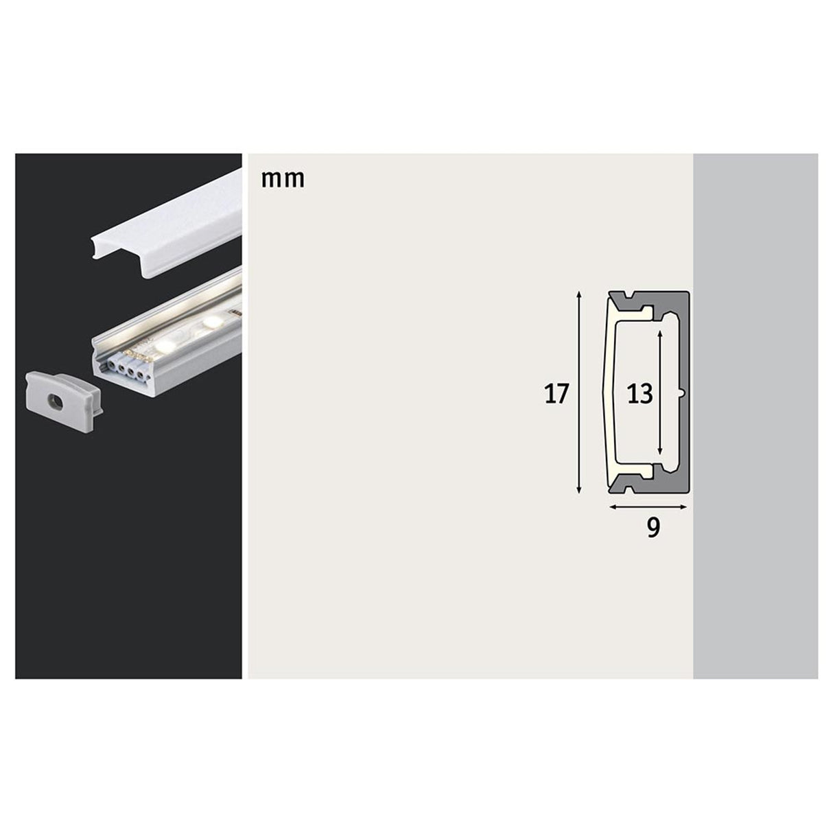 LED Strip Profil Base 1m Weißer Diffusor Alu, Satin