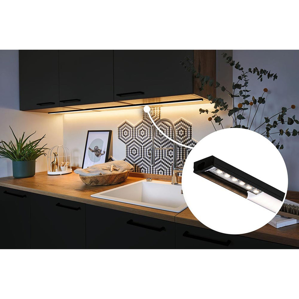 LED Strip Profil Base 2m Weißer Diffusor, Schwarz