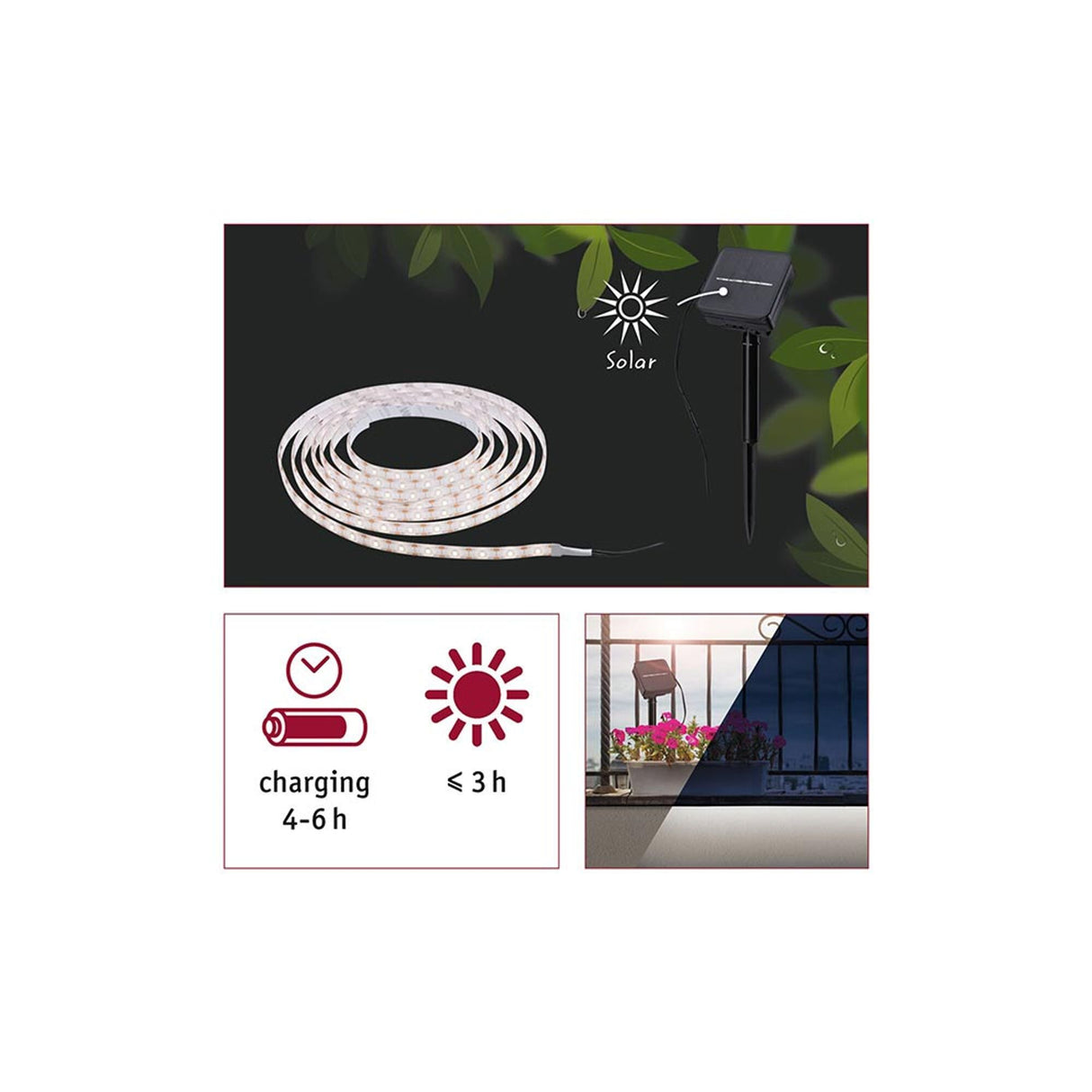 LED Solar Strip 3m inkl. Dämmerungssensor 60 LEDs/m IP44