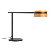 LED Tischlampe LOOP Schwarz, Braun auf einem Tisch mit modernem Design.