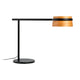 LED Tischlampe LOOP Schwarz, Braun auf einem Tisch mit modernem Design.