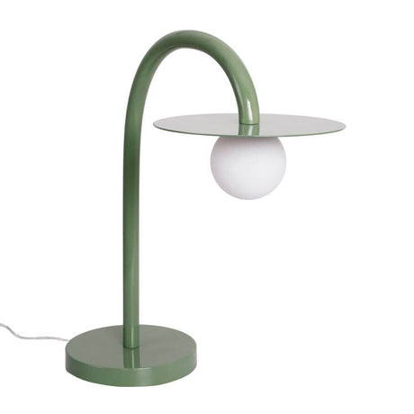 LED Tischleuchte Enigma 3000K in grünem Design mit rundem Leuchtkörper und elegantem Gestell.