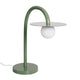 LED Tischleuchte Enigma 3000K in grünem Design mit rundem Leuchtkörper und elegantem Gestell.