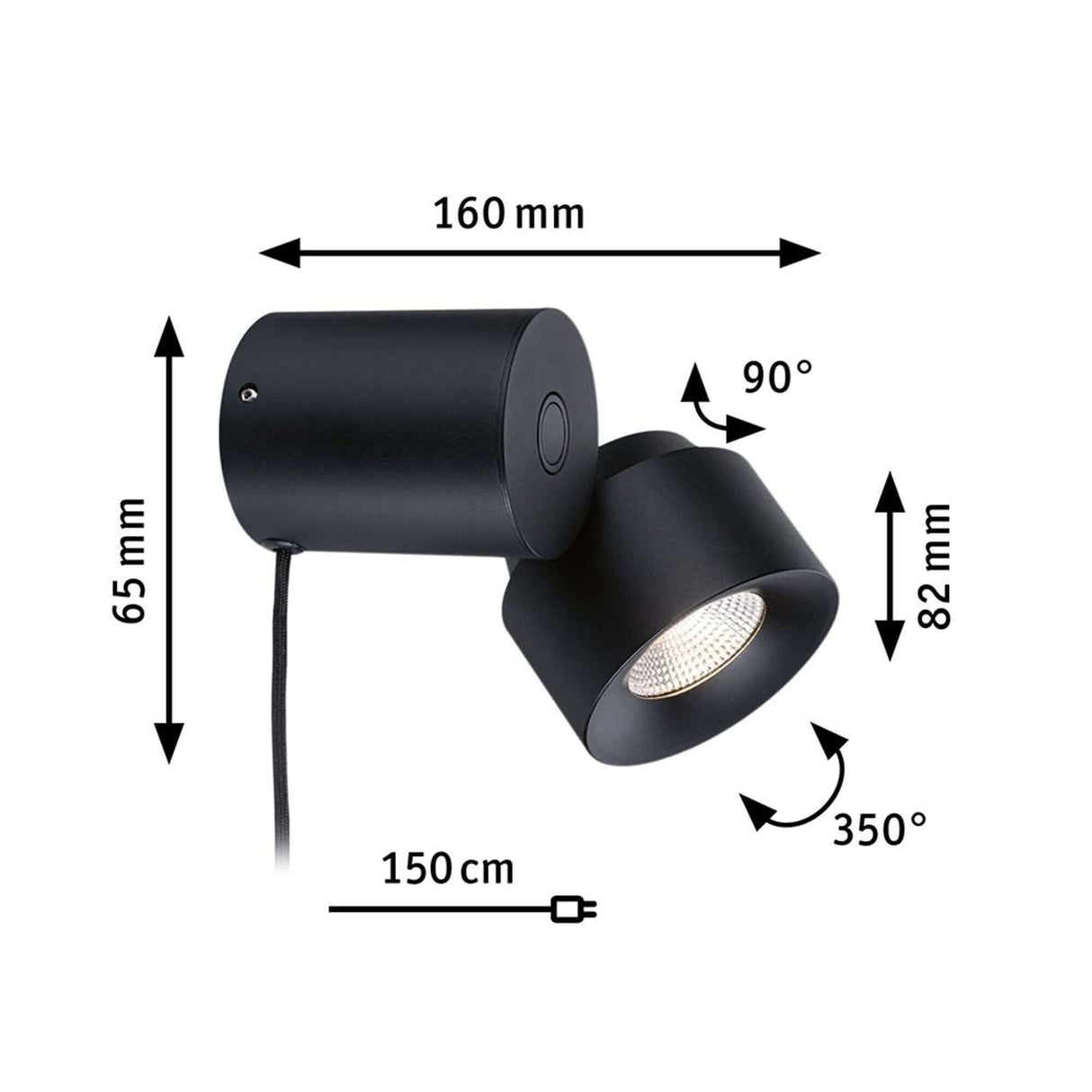 LED Wand- & Tischleuchte Puric Pane mit Touch-Dimmer Schwarz in Schwarz, Maß: 160 mm x 65 mm, flexibel drehbar