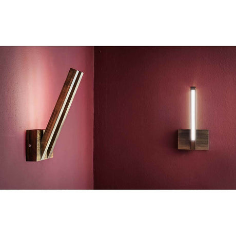 LED wall light 350lm walnut on red walls, modern lighting with wood design.
