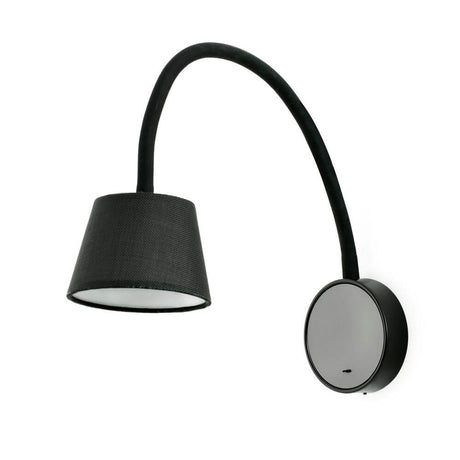 LED Lesewandleuchte BLOME Schwarz mit schwarzem Schirm und flexibler Arm-Montage.