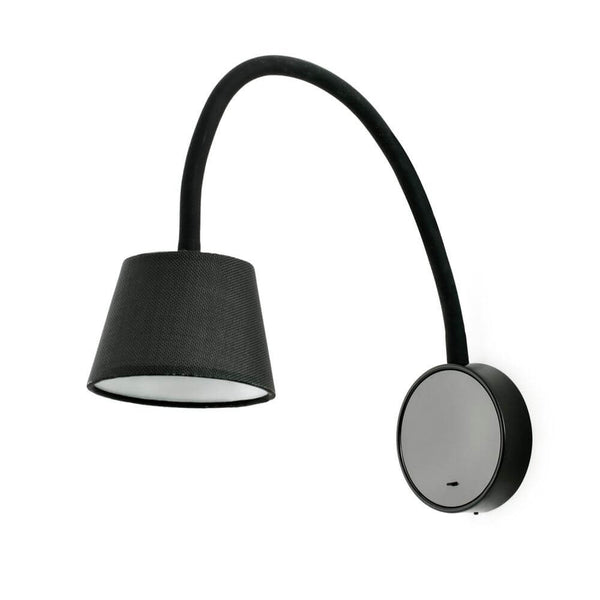 LED Lesewandleuchte BLOME Schwarz mit schwarzem Schirm und flexibler Arm-Montage.