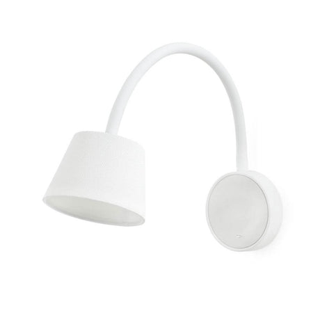 LED Lese-Wandleuchte BLOME Weiß in modernem Design mit geschwungener Form und weißem Lampenschirm.