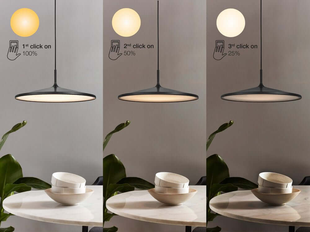 LED Wandleuchte Balance in verschiedenen Helligkeitseinstellungen mit Schaltoptionen.