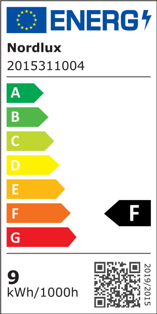 Energielabel für LED Wandleuchte Helva Double Basic IP44 mit Energieeffizienzklasse F.