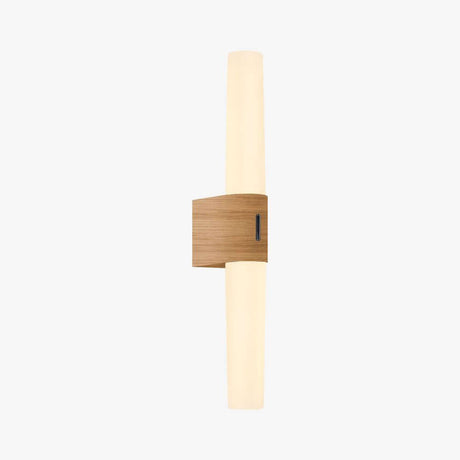 LED Wandleuchte Helva Double Basic IP44 in minimalistischem Design mit holzfarbenem Element