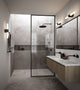 Modernes Badezimmer mit LED Wandleuchte Helva Double Basic IP44 über dem Waschbecken und in der Dusche.