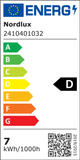 Energieeffizienzlabel von Nordlux für die LED Spiegel Wandleuchte Ip S13 40cm IP44, Klasse D.
