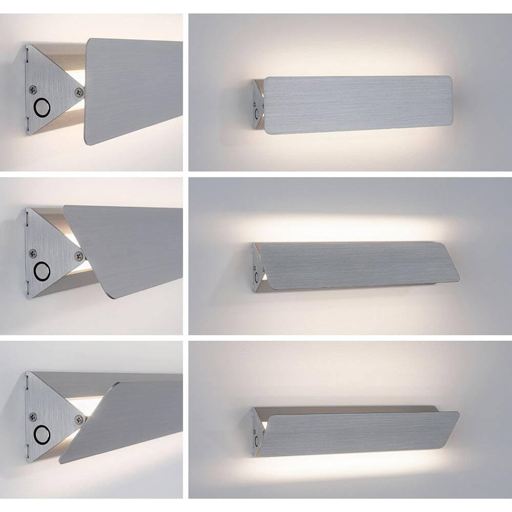 Schwenkbare LED Wandleuchte Katla in Alu gebürstet mit indirektem Licht für atmosphärische Wandbeleuchtung.