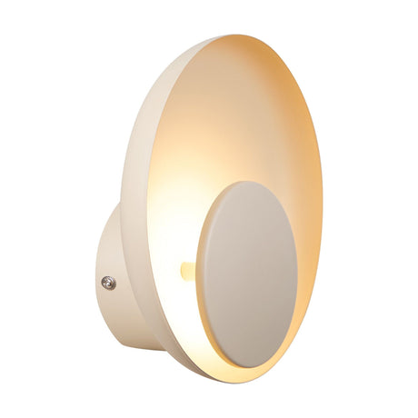 LED Wandleuchte Marsi in Creme-Weiß mit rundem Metallgehäuse und warmweißer Beleuchtung, Seitenansicht