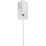 Moderne LED Wandleuchte Omari in Weiß mit dimmbarem Spot und Touch-Schalter, ideal für den Einsatz neben dem Bett.