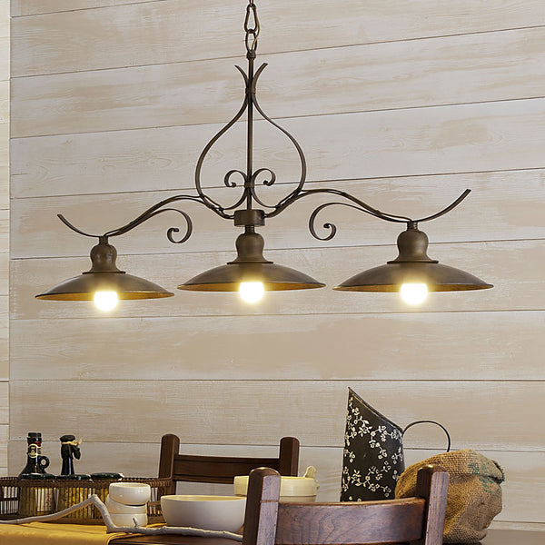 Pendant light Lena 3-light brass-coloured 