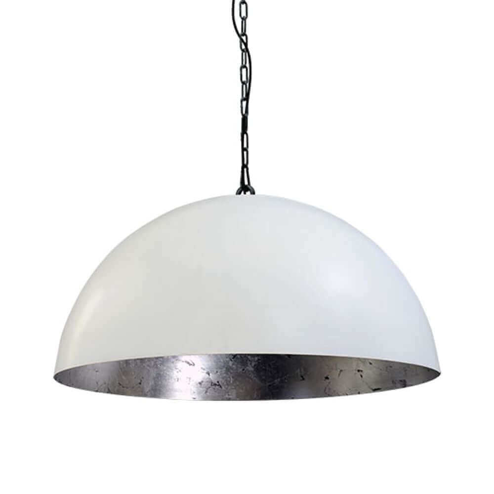 Lampada a pendente Larino con catena rustica Ø100 cm in argento a foglia bianca